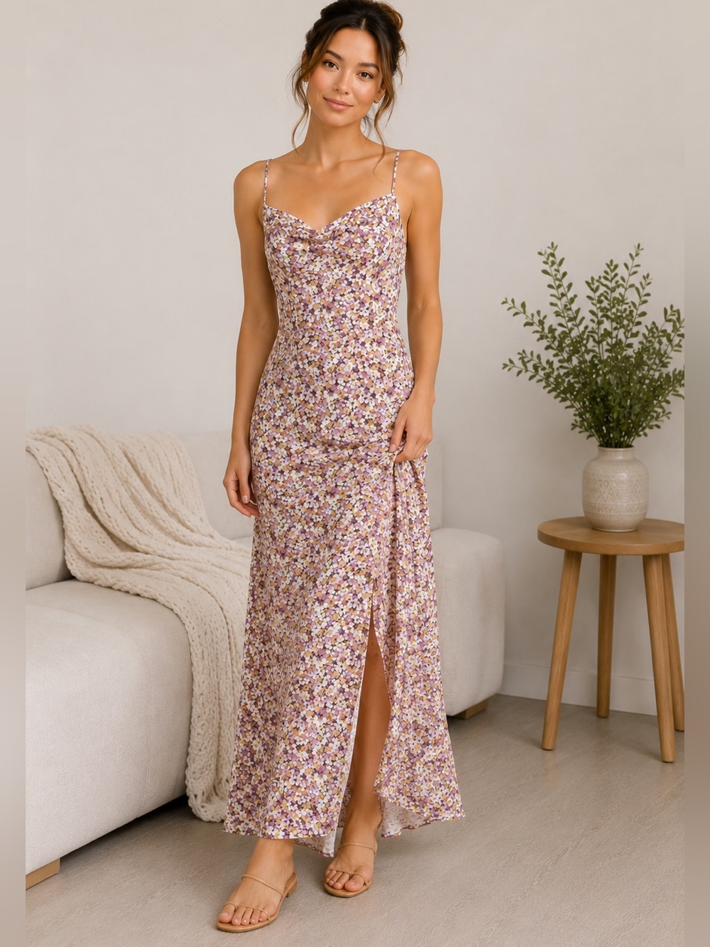 Faithfull the Brand Purple and Yellow Floral Backless Dress